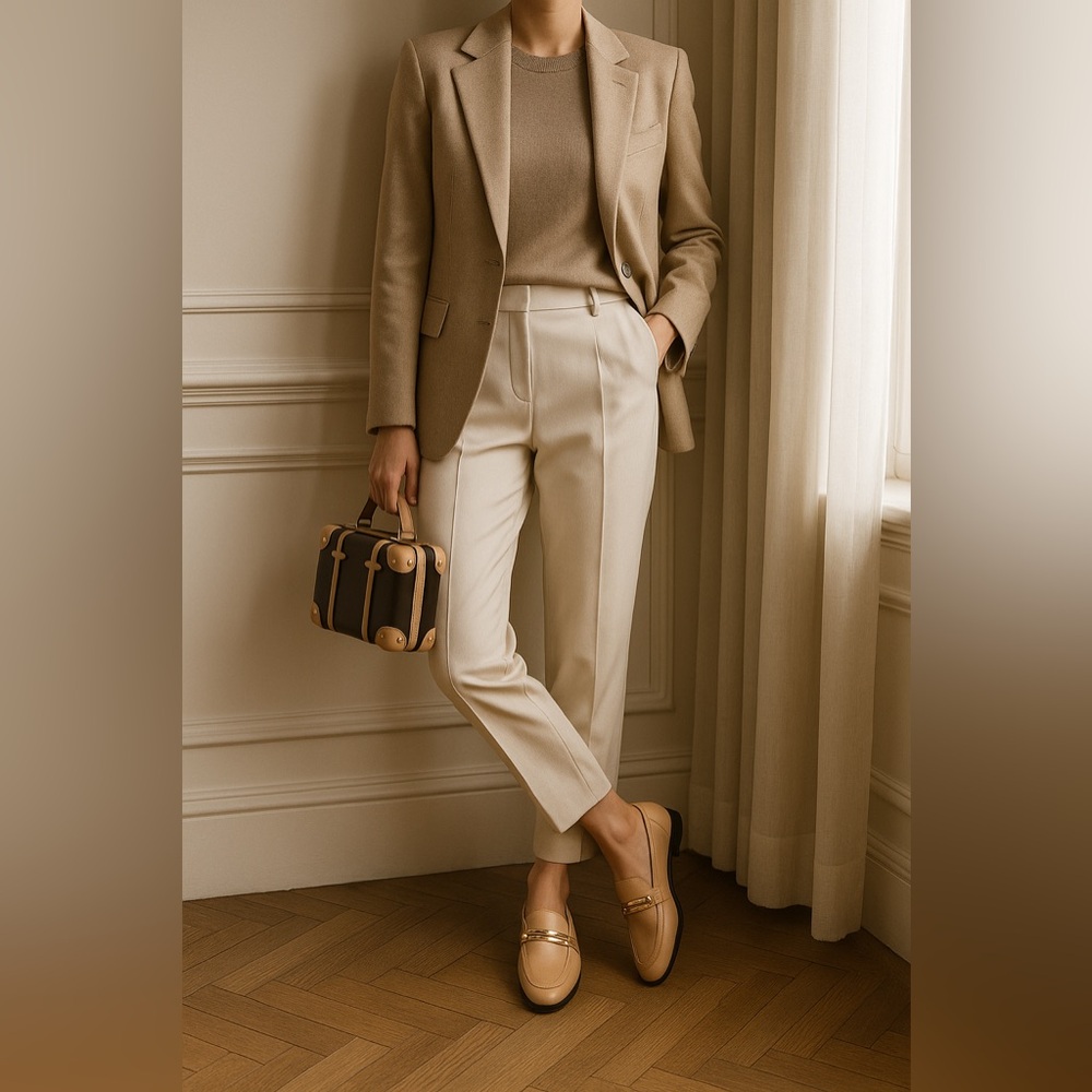 Reiss Angela Nude Leather Loafers with Gold Hardware – Size 9.5